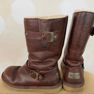 UGG Kensington Leather Boots Moto Brown Size 6